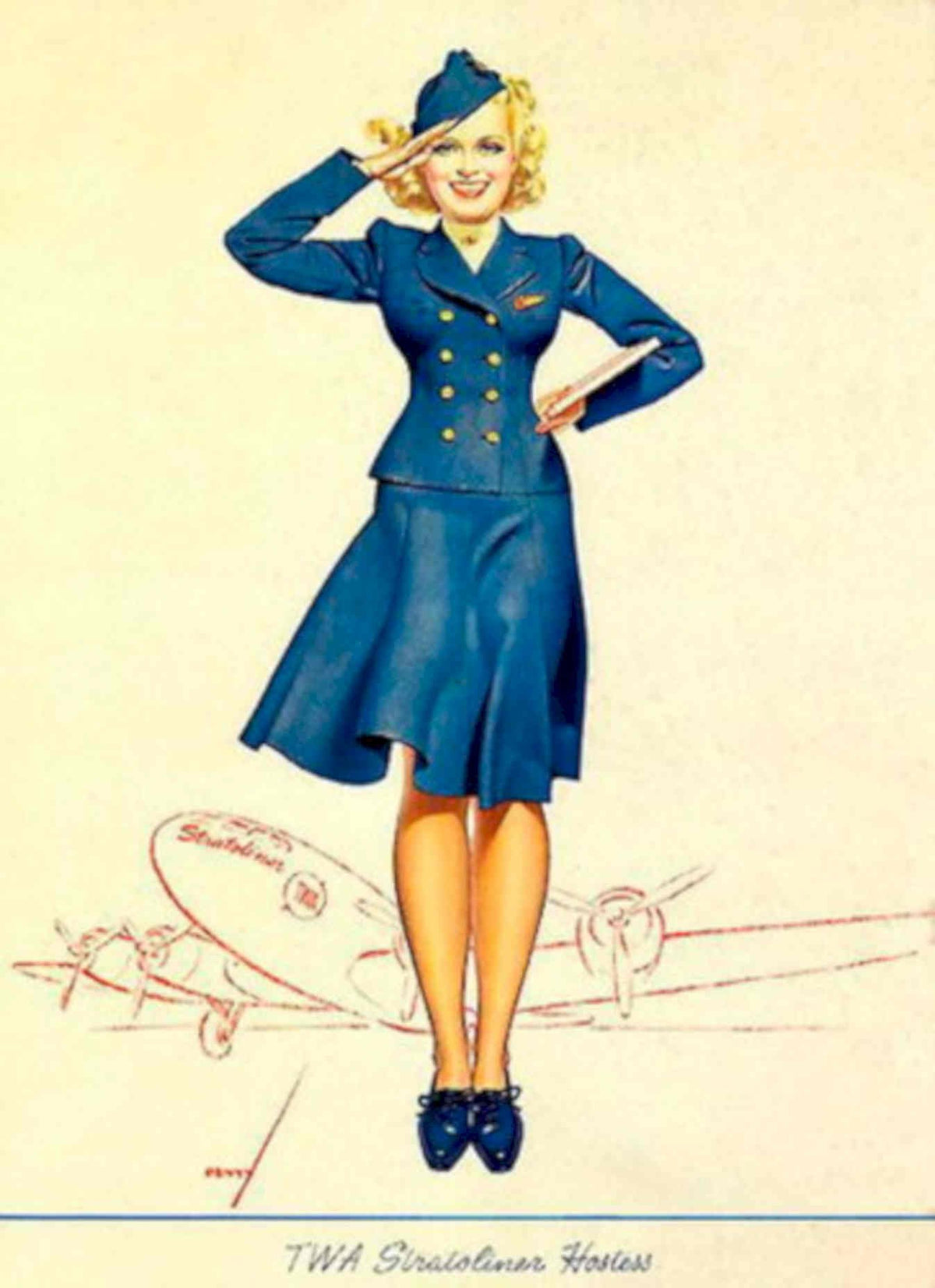 Stratolineer Hostess Dc3 1950s Vintage Retro Advert Poster