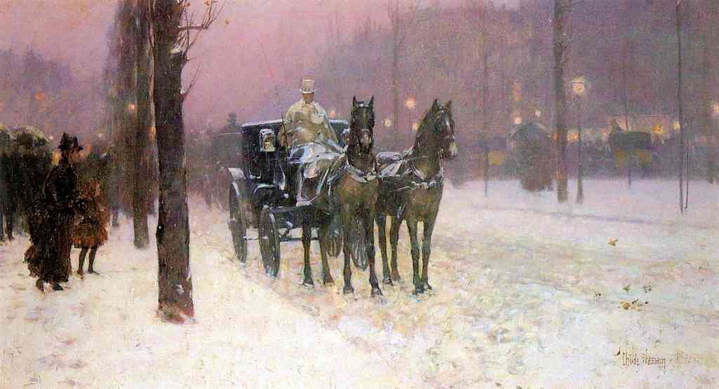 Street Scene With Two Cabs Hassam Impressionism American A4 Photo Print