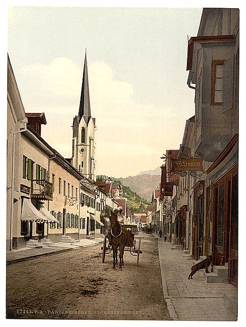 Street scene Partenkirchen Upper Bavaria Vintage A4 Photo Print