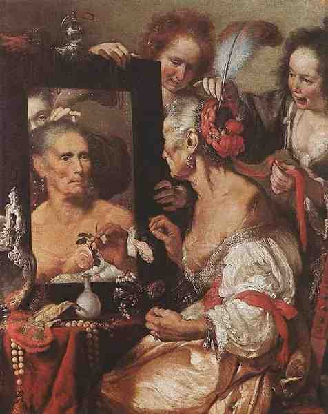 Strozzi Bernardo Old Woman At The Mirror A4 Photo Print