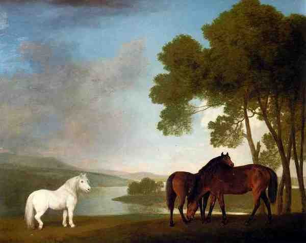 Stubbs George Two Bay Mares And A Grey Pony In A Landscape A4 Photo Print