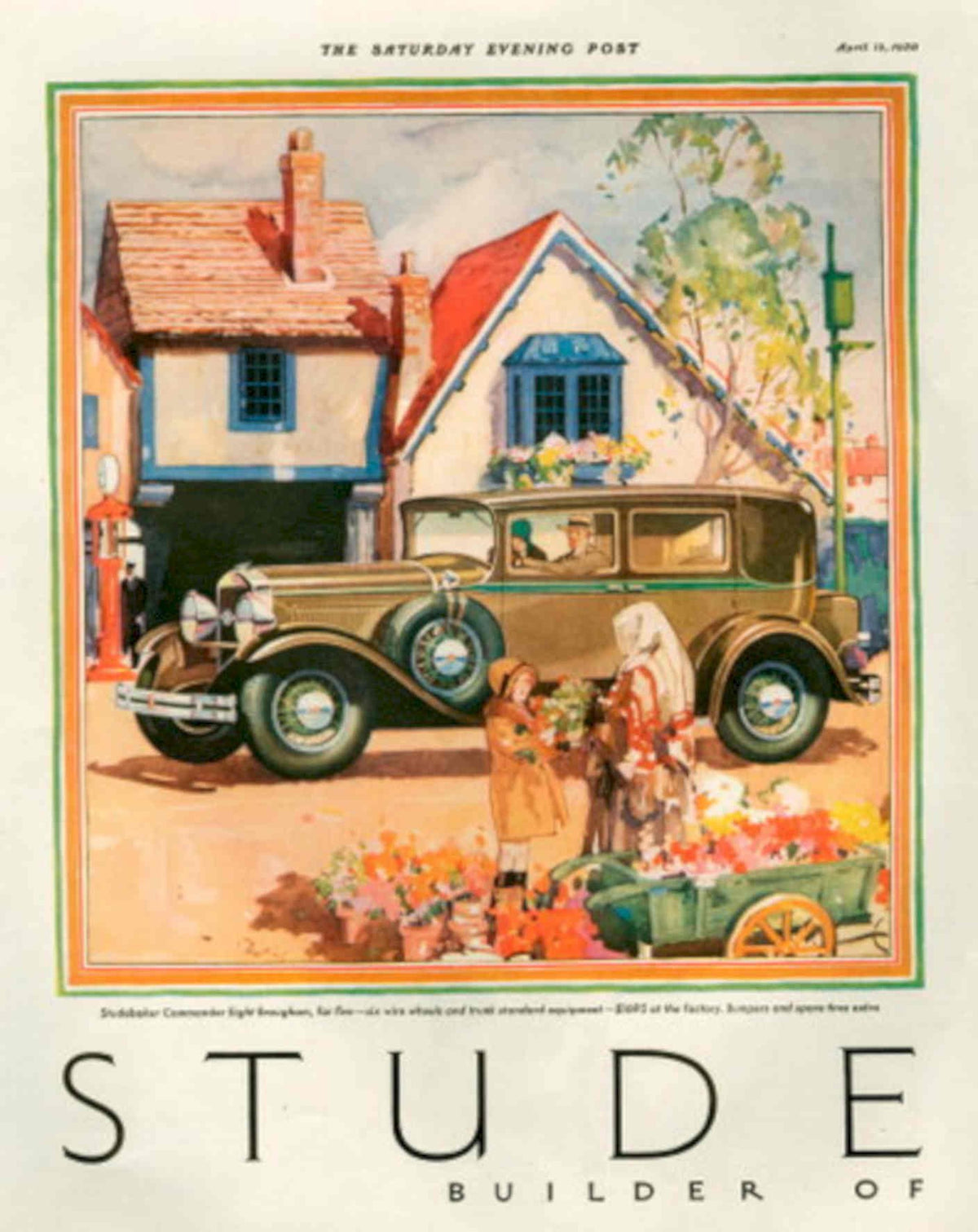 Studebaker Coupe Flowers 1930s Vintage Retro Advert Poster