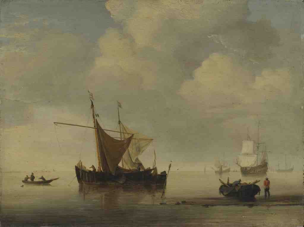 Studio of Willem van de Velde Calm Two Dutch Vessels A4 Photo Print