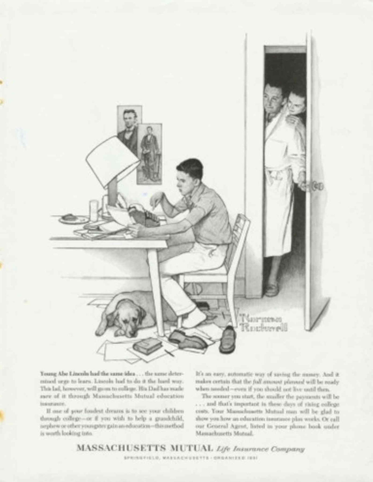 Study Boy Insurance 1950s Vintage Retro Advert Poster