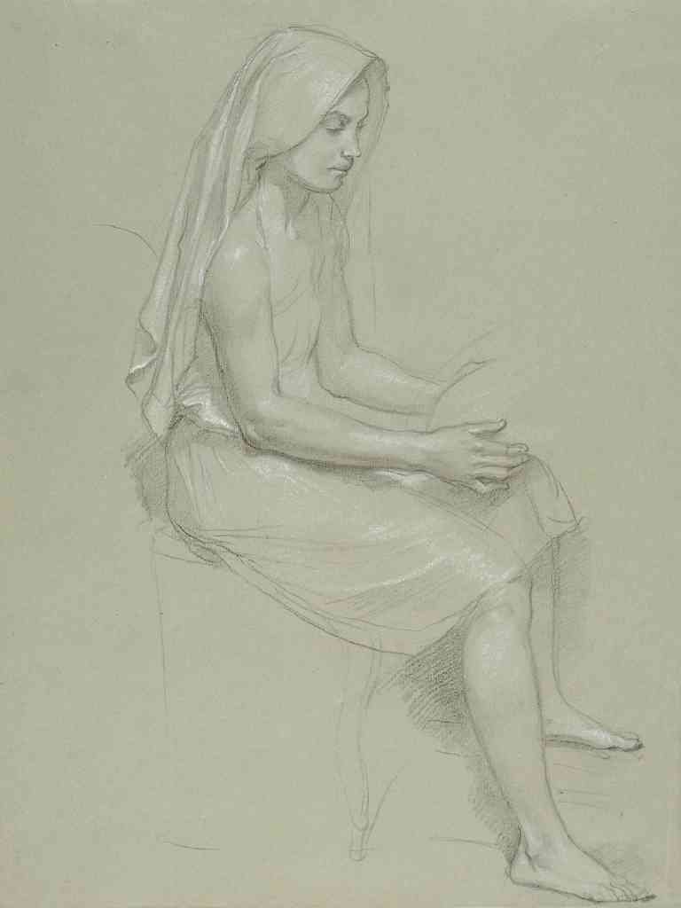 Study Of A Seated Veiled Female Figure 19Th Century Bouguereau A4 Photo Print