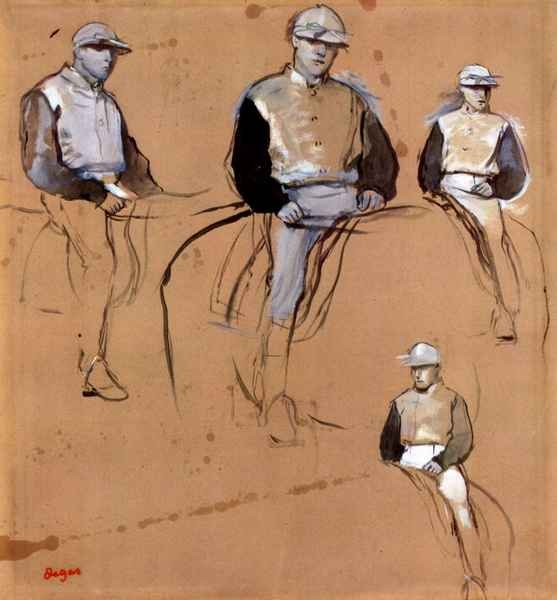 Study with four jockeys by Degas A4 Photo Print