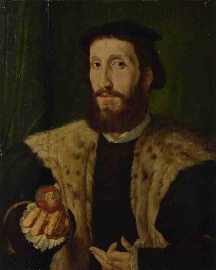 Style of Jan Cornelisz. Vermeyen A Man holding a Coloured Medal A4 Photo Print