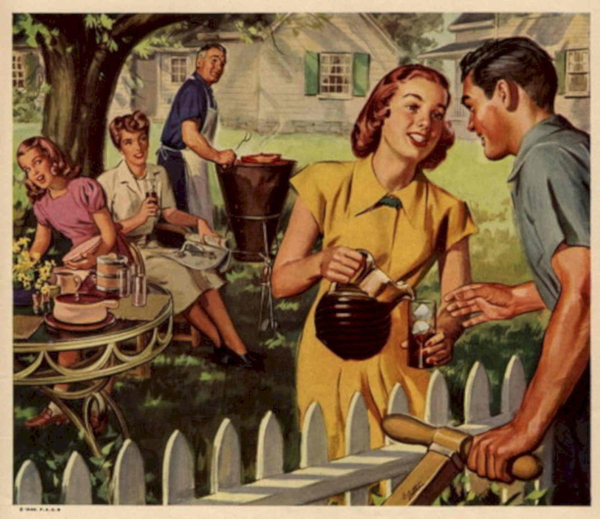 Suburban Bbq Family 1940s Vintage Retro Advert Poster