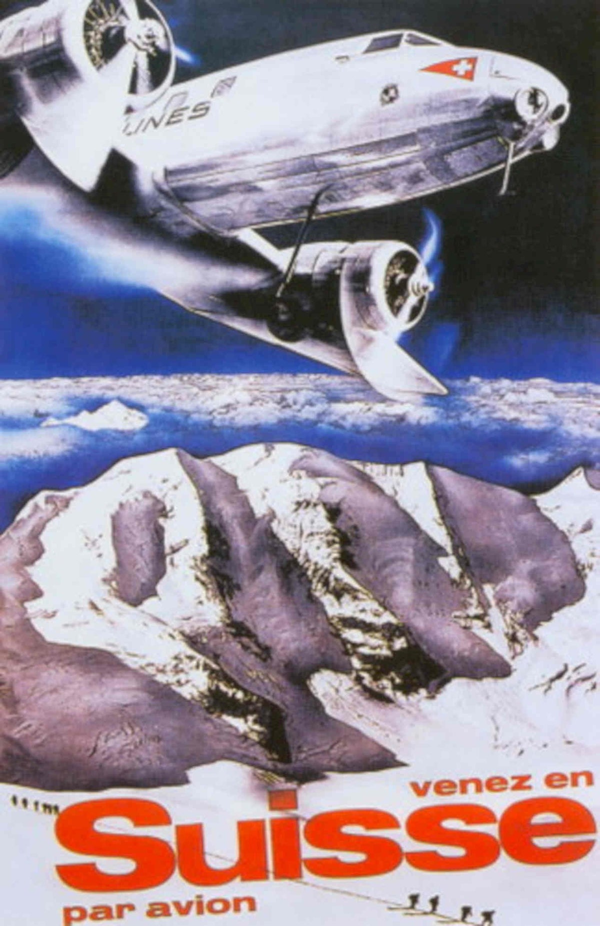 Suisse Airplane Alps 1930s Vintage Retro Advert Poster