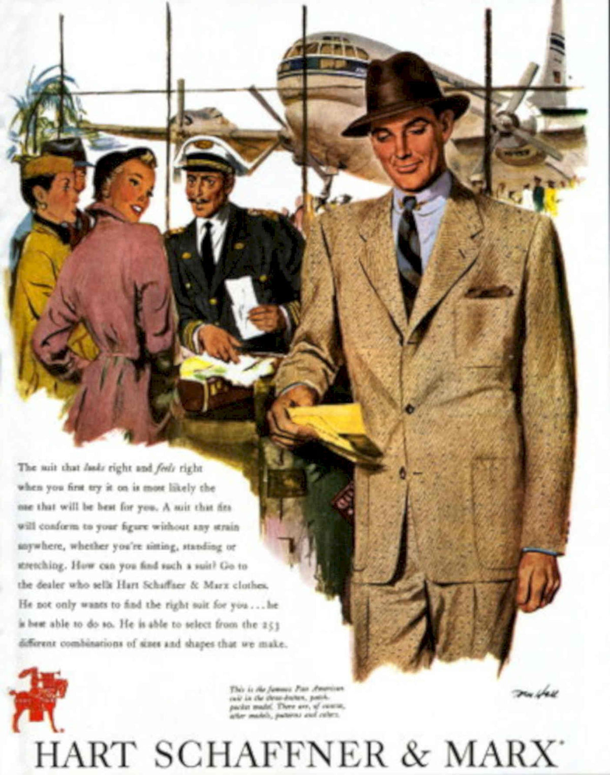 Suit Airplane Hart 1950s Vintage Retro Advert Poster