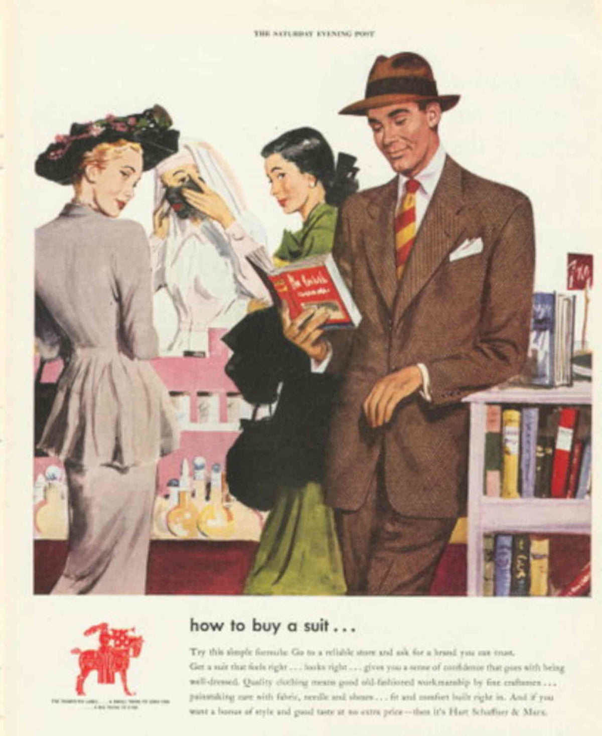 Suit Couple Salesman 1950s Vintage Retro Advert Poster
