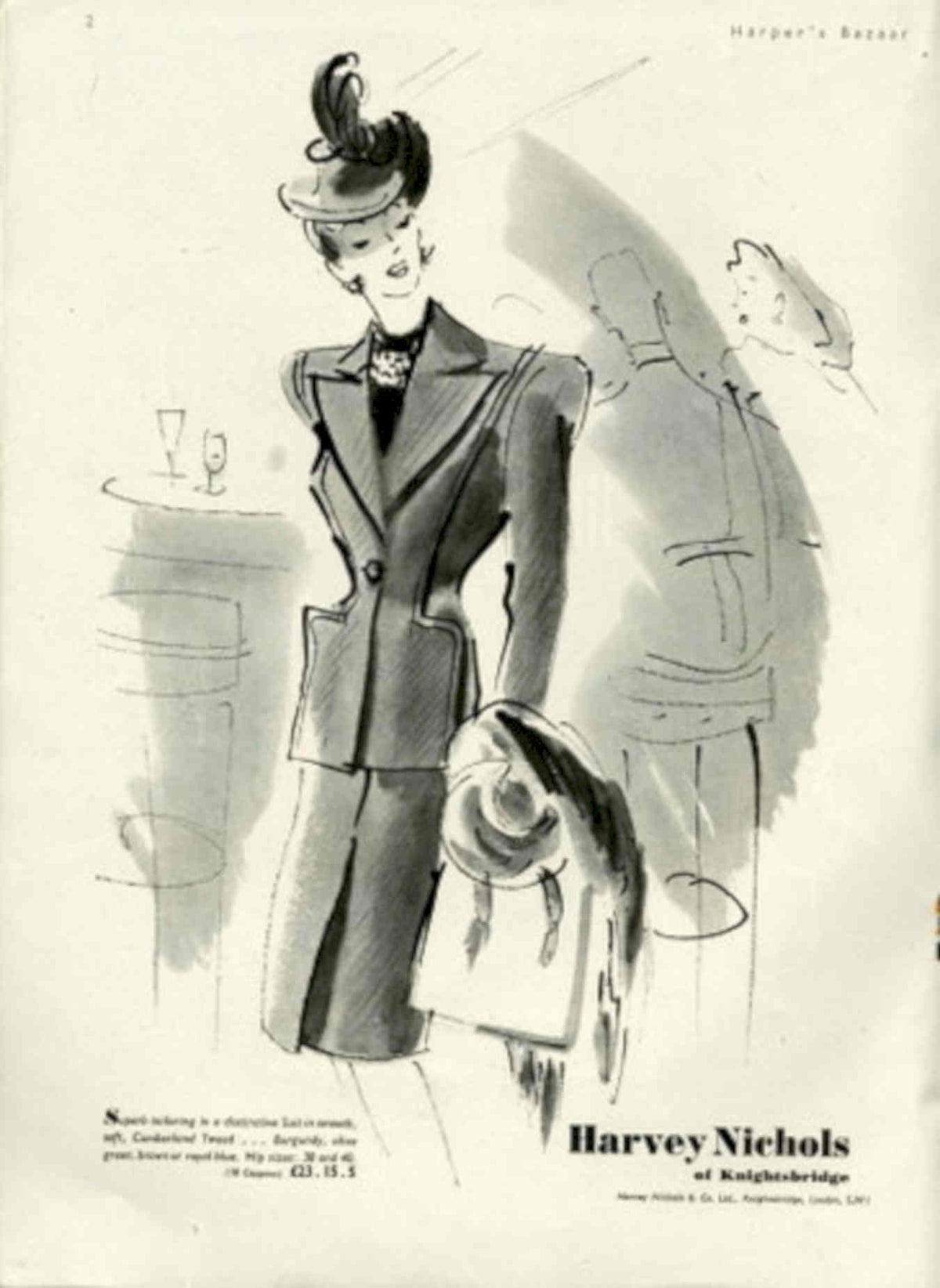 Suit Illustration Harpers 1940s Vintage Retro Advert Poster