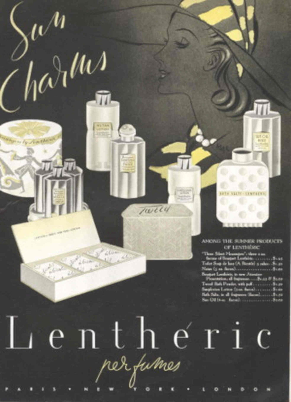 Sun Charles Perfume 1940s Vintage Retro Advert Poster