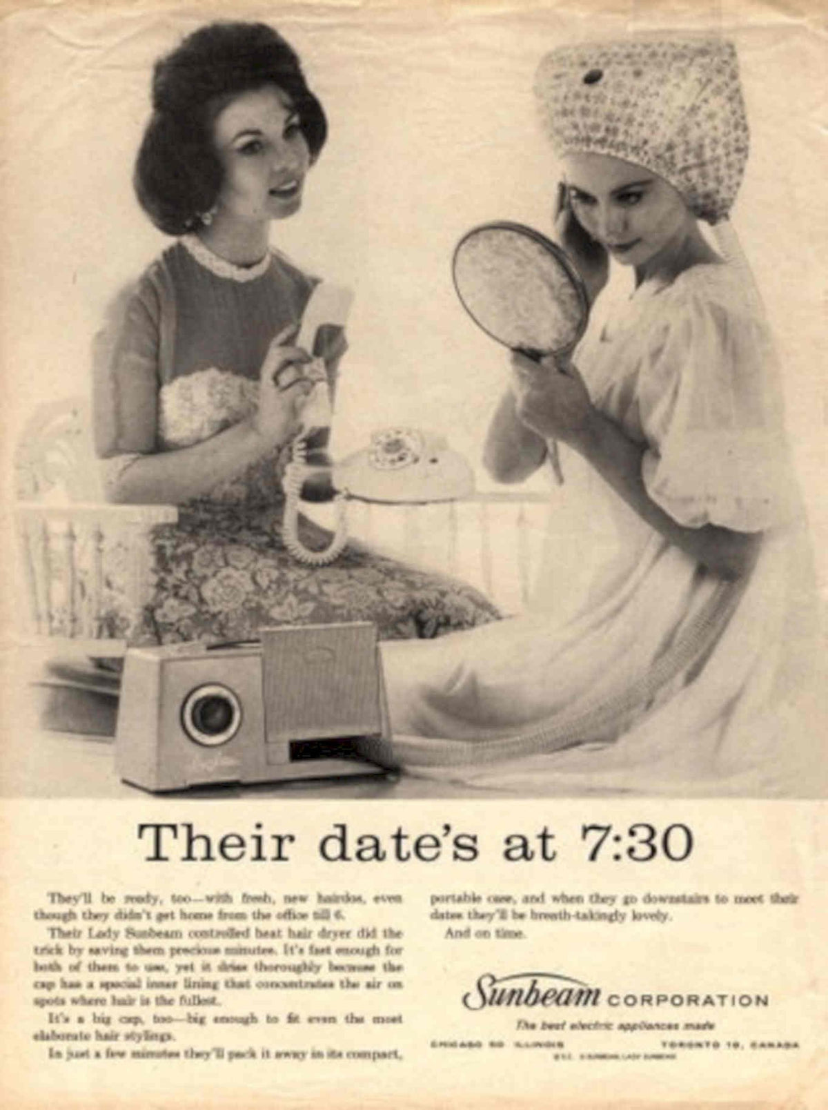 Sunbeam Hairdryer Bonnet 1950s Vintage Retro Advert Poster