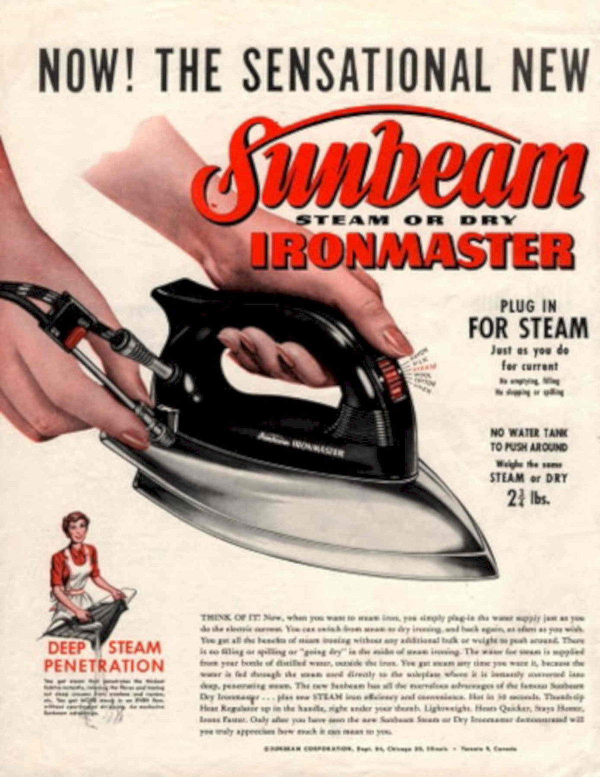Sunbeam Ironmaster Iron 1950s Vintage Retro Advert Poster