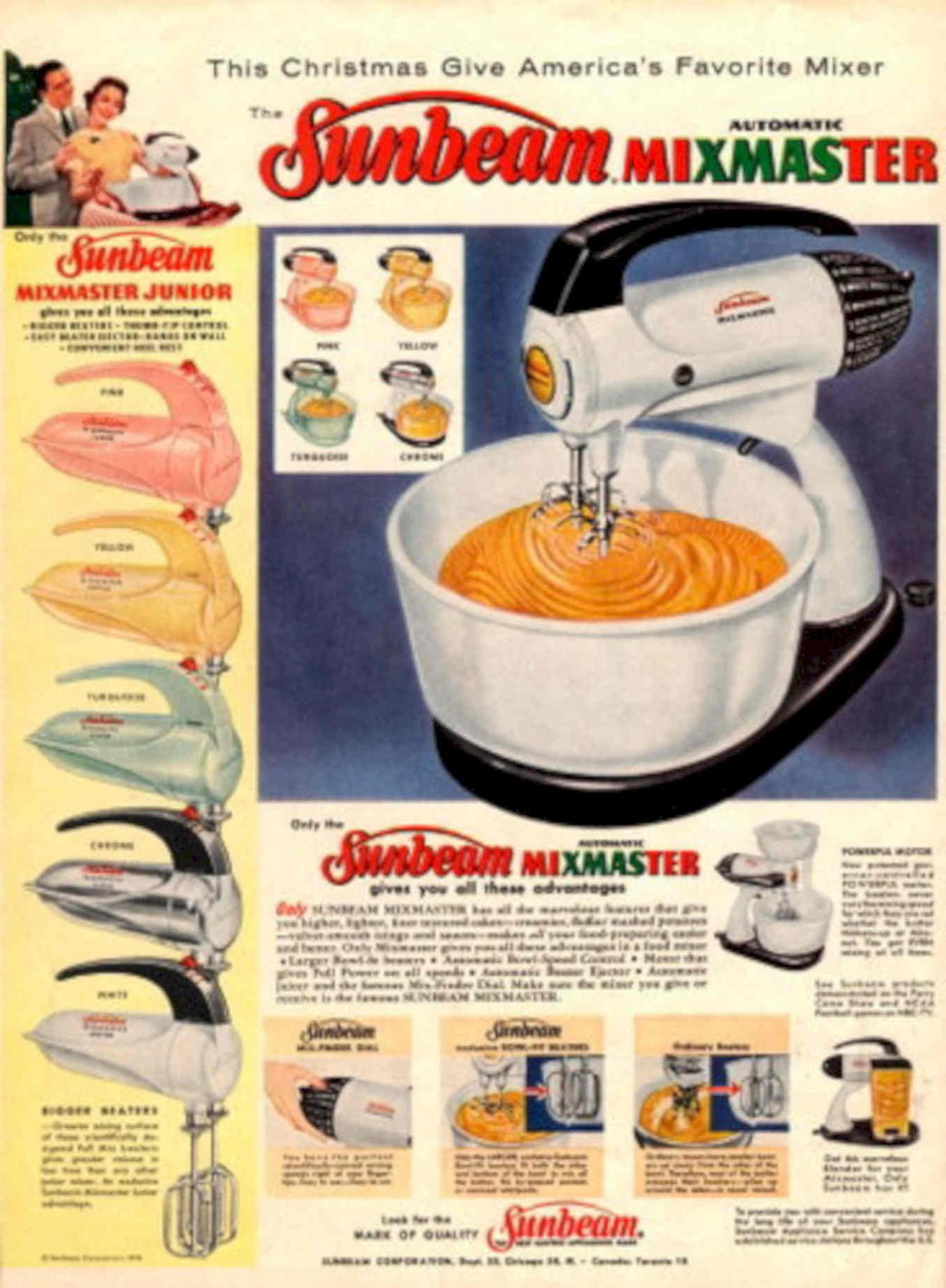 Sunbeam Mixmaster Christmas 1950s Vintage Retro Advert Poster
