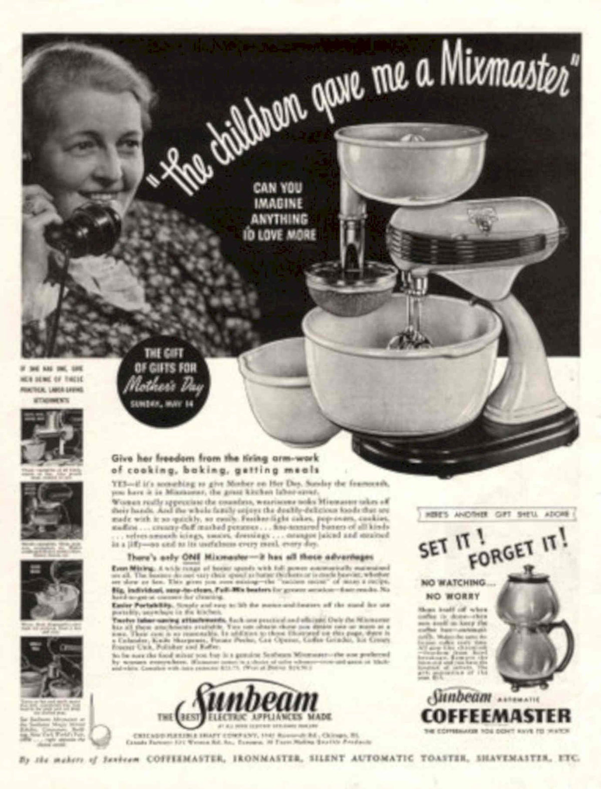 Sunbeam Mixmaster Motherday 1950s Vintage Retro Advert Poster
