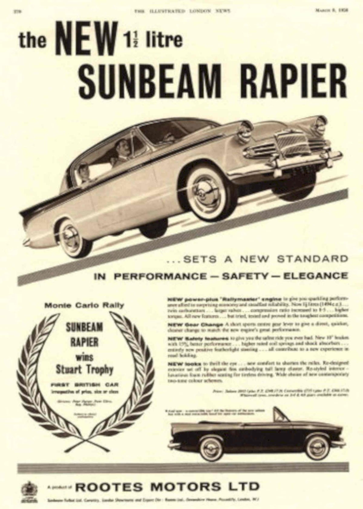 Sunbeam Rapier Rally 1950s Vintage Retro Advert Poster