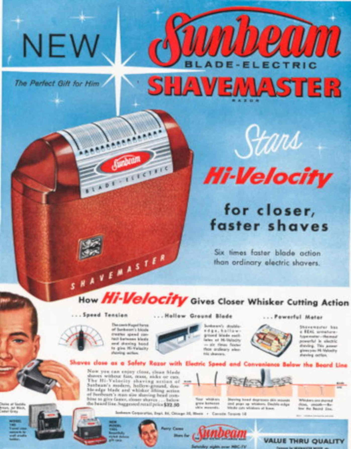Sunbeam Shavemaster Blade 1950s Vintage Retro Advert Poster