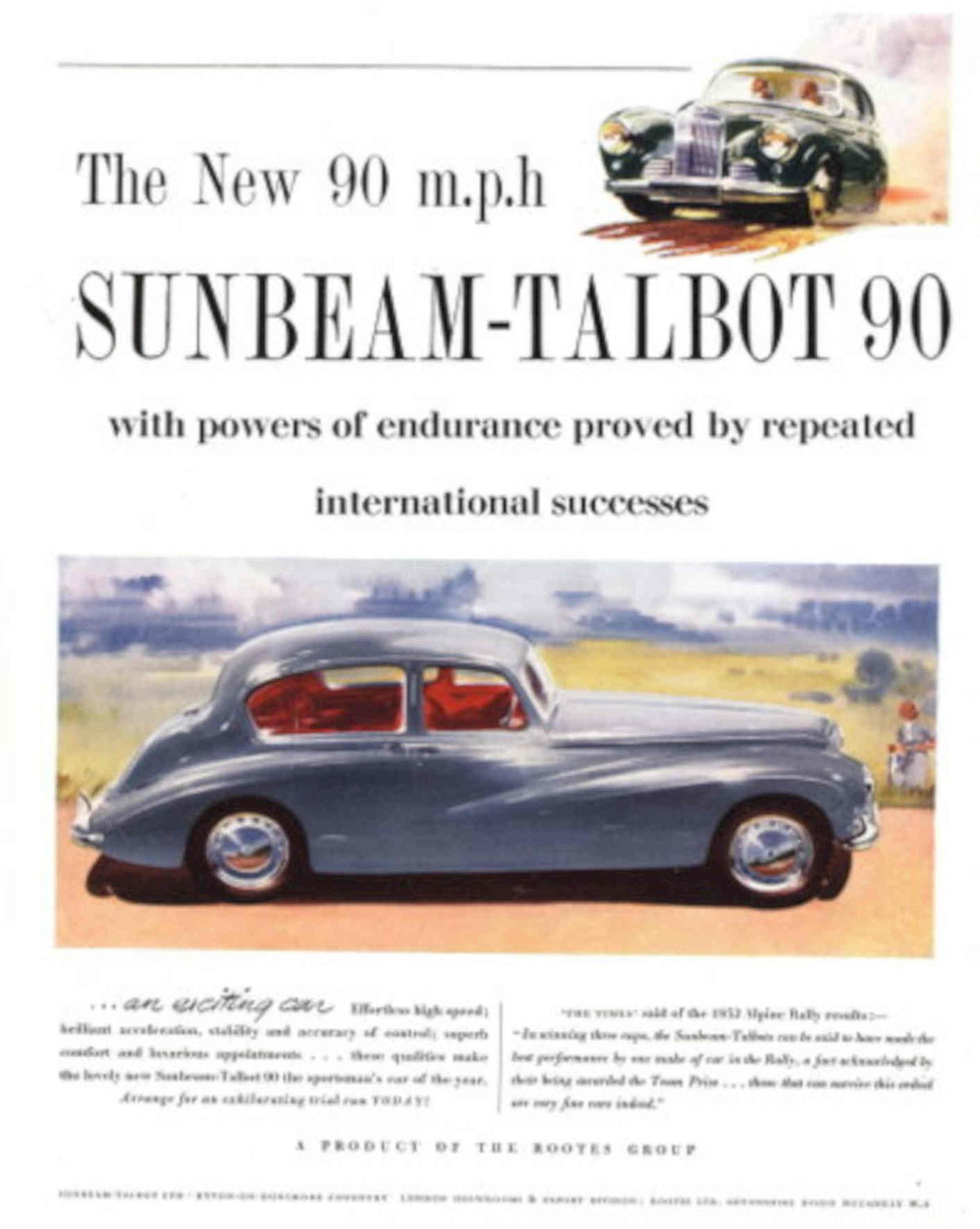 Sunbeam Talbot 90 2 1950s Vintage Retro Advert Poster