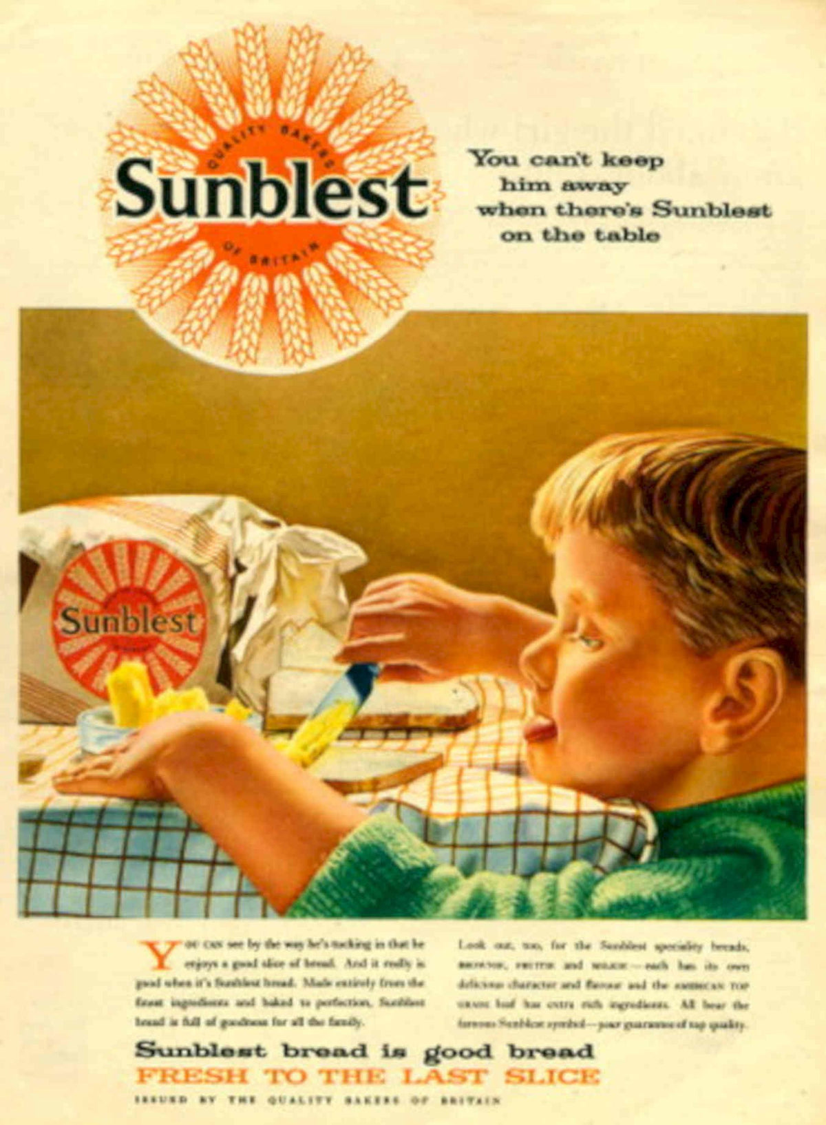 Sunblest Bread Family 1950s Vintage Retro Advert Poster