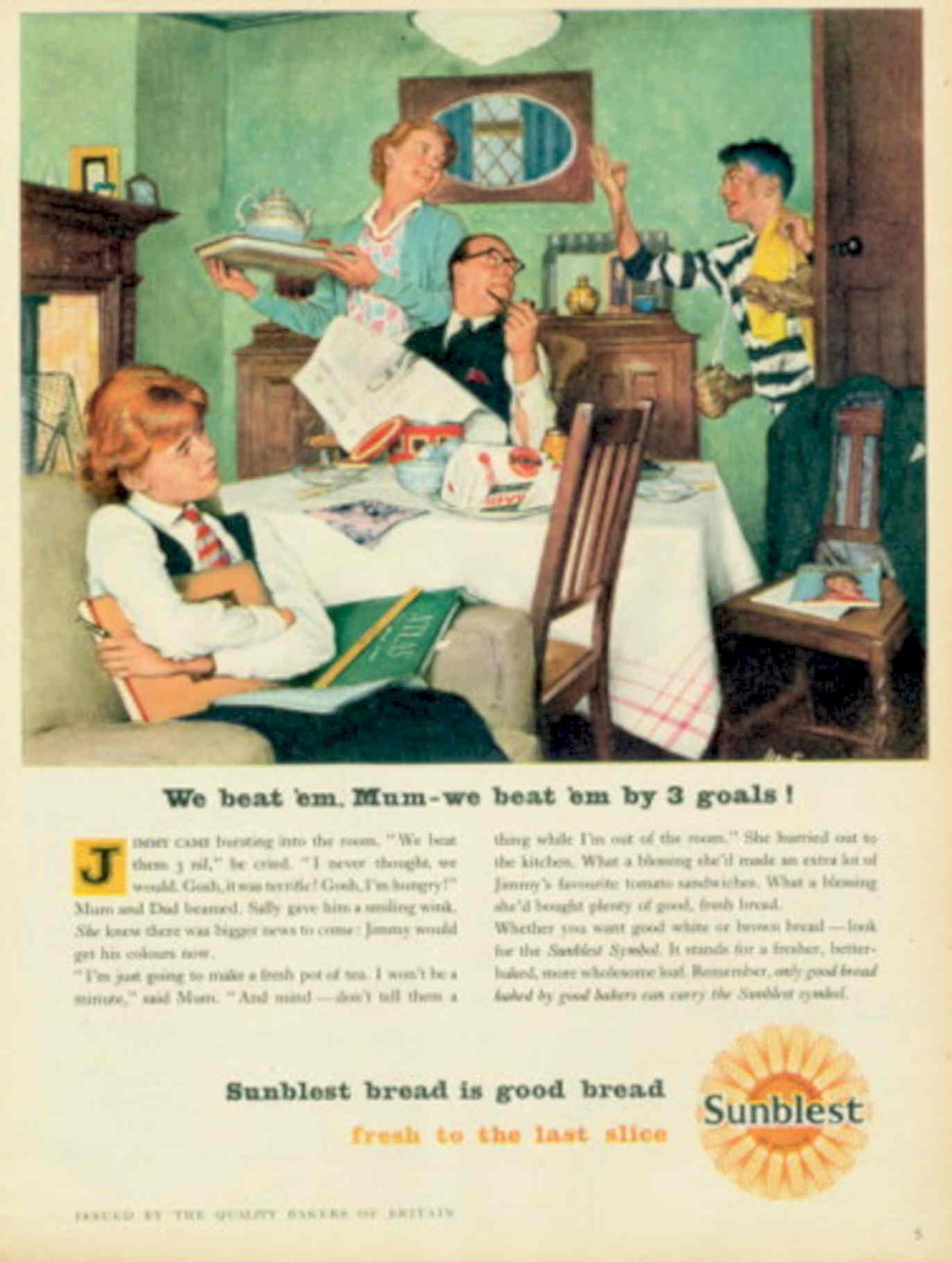 Sunblest Family Bread 2 1950s Vintage Retro Advert Poster