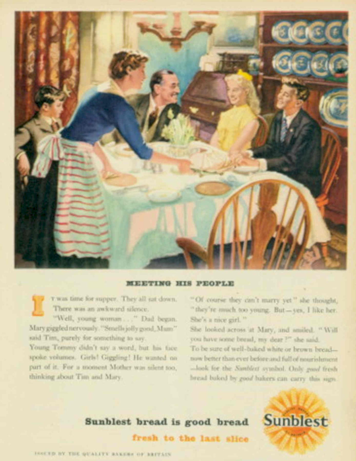 Sunblest Family Dinner 1950s Vintage Retro Advert Poster