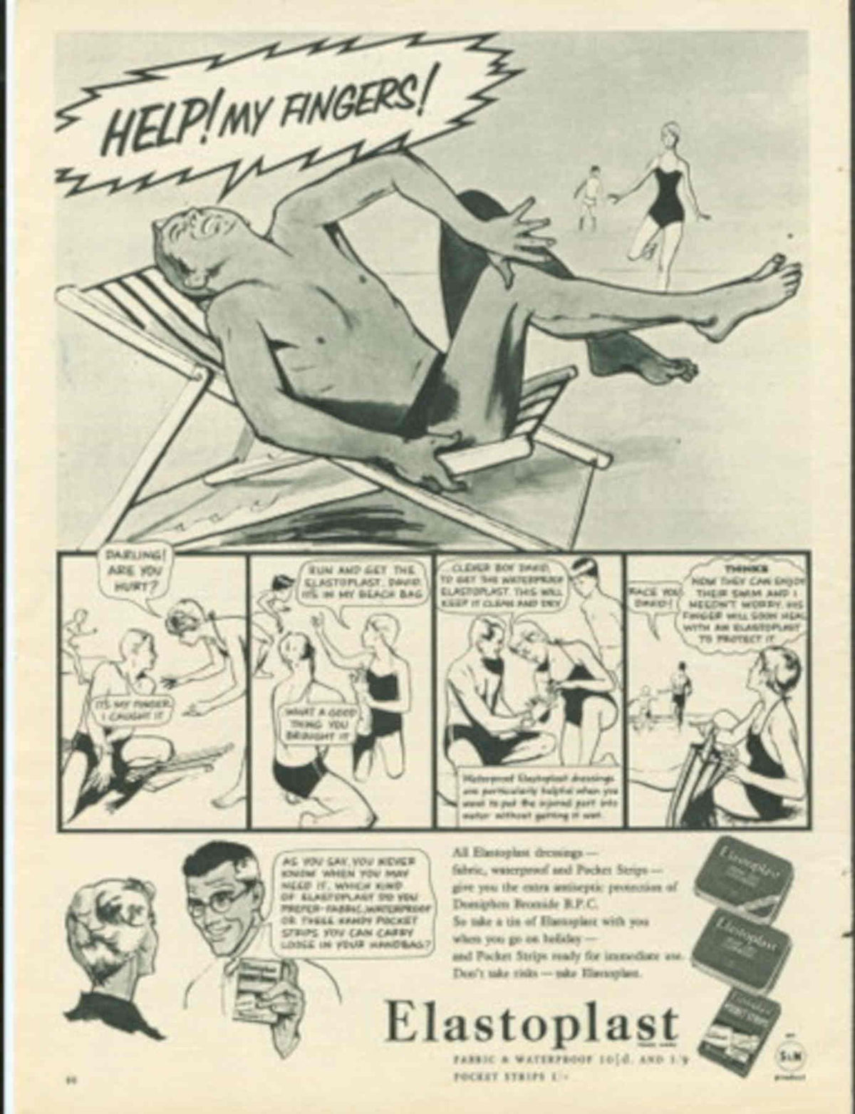Sunburn Fingers Beach 1950s Vintage Retro Advert Poster