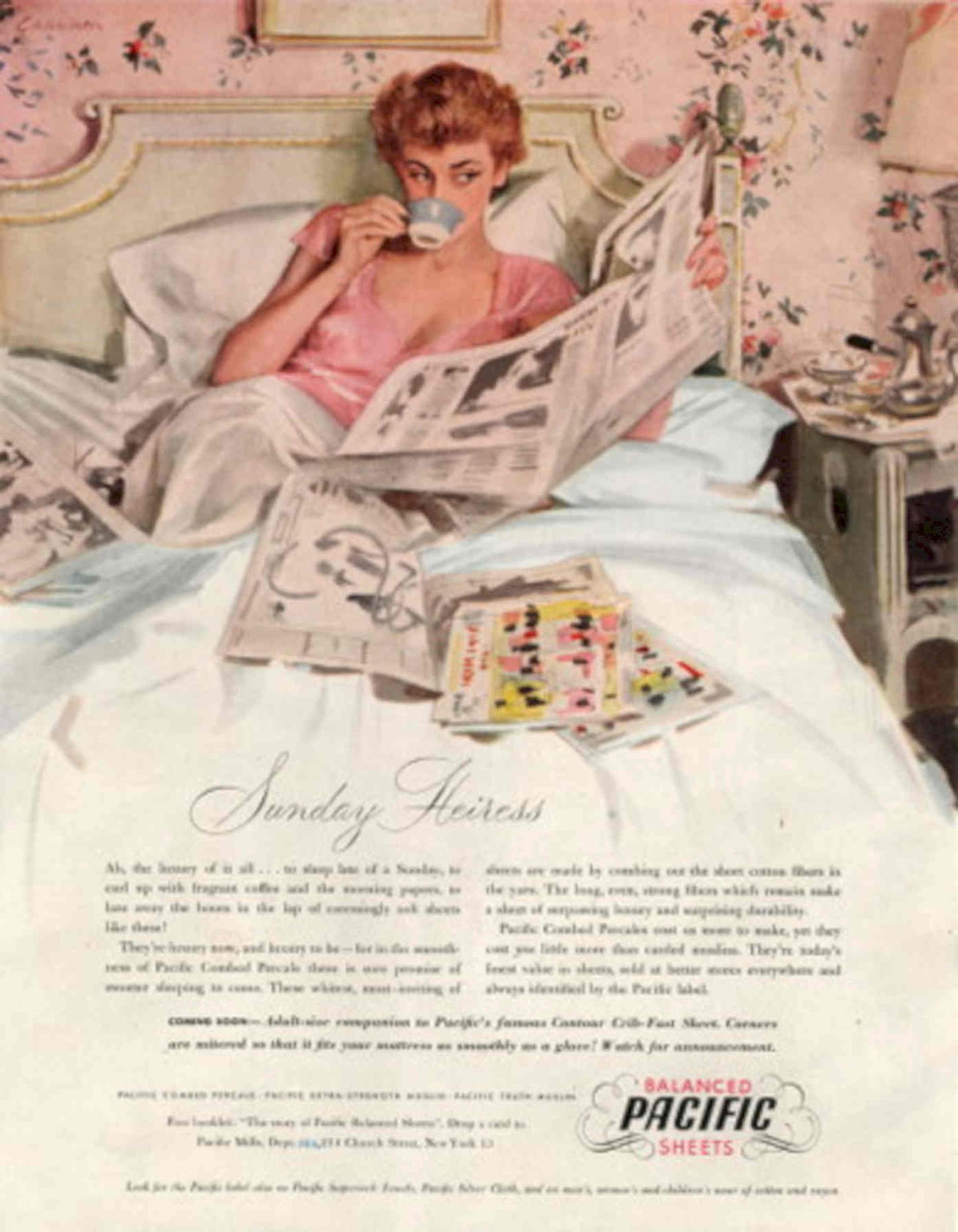 Sunday Heiress Sheets 1940s Vintage Retro Advert Poster