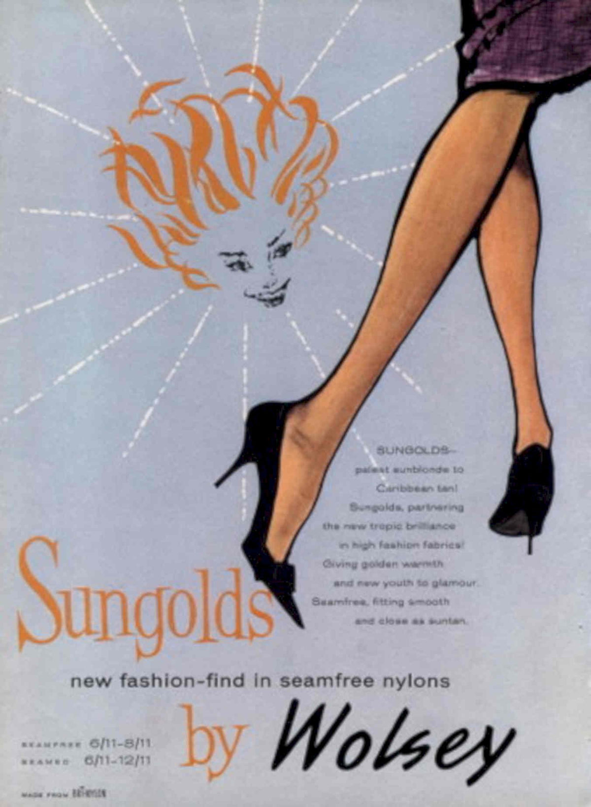 Sungolds Stockings Fashion 1950s Vintage Retro Advert Poster