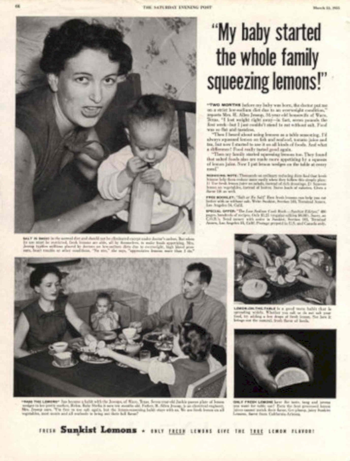 Sunkist Lemons Family 1950s Vintage Retro Advert Poster