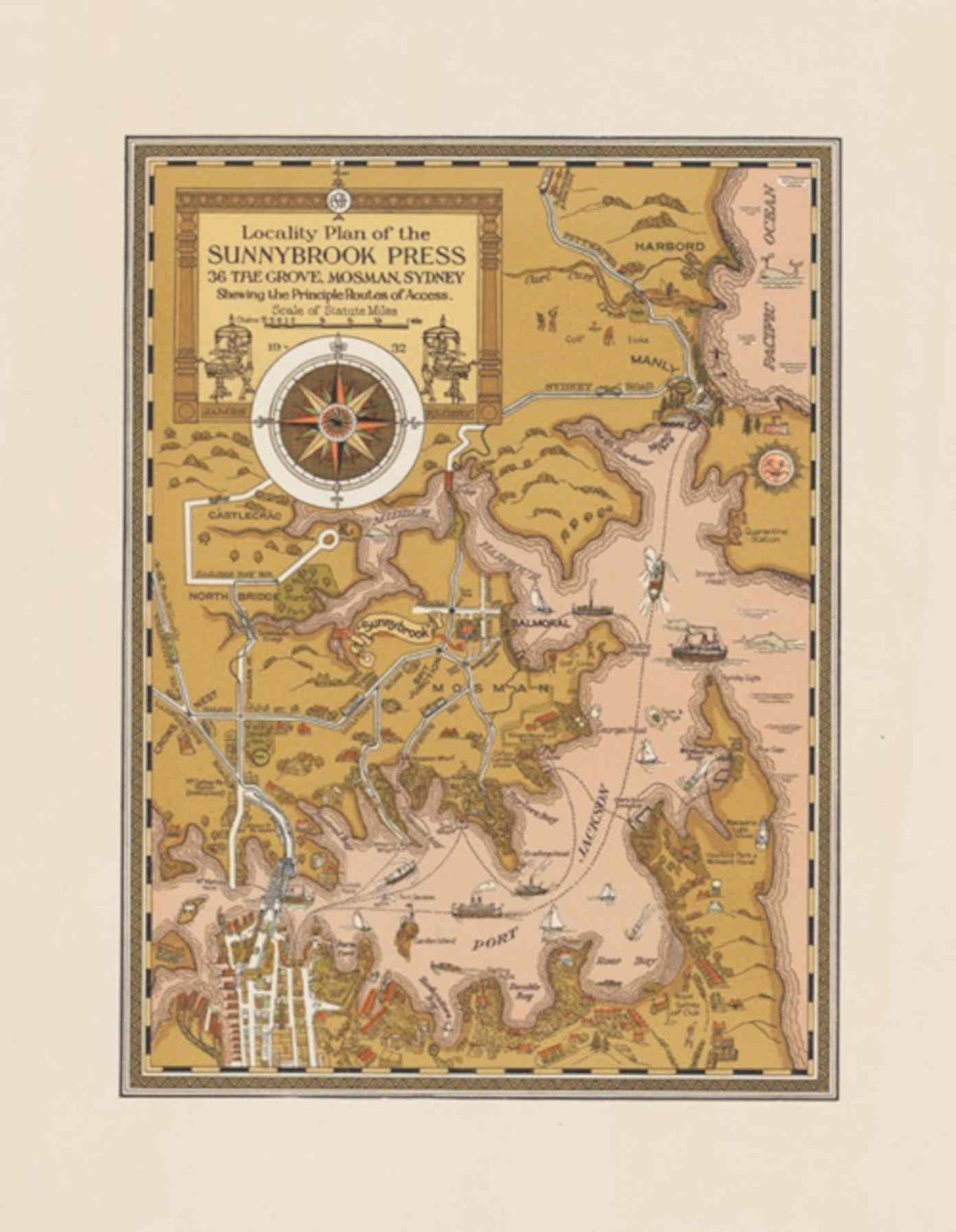Sunnybrook Press Map Vintage Retro Advert Poster