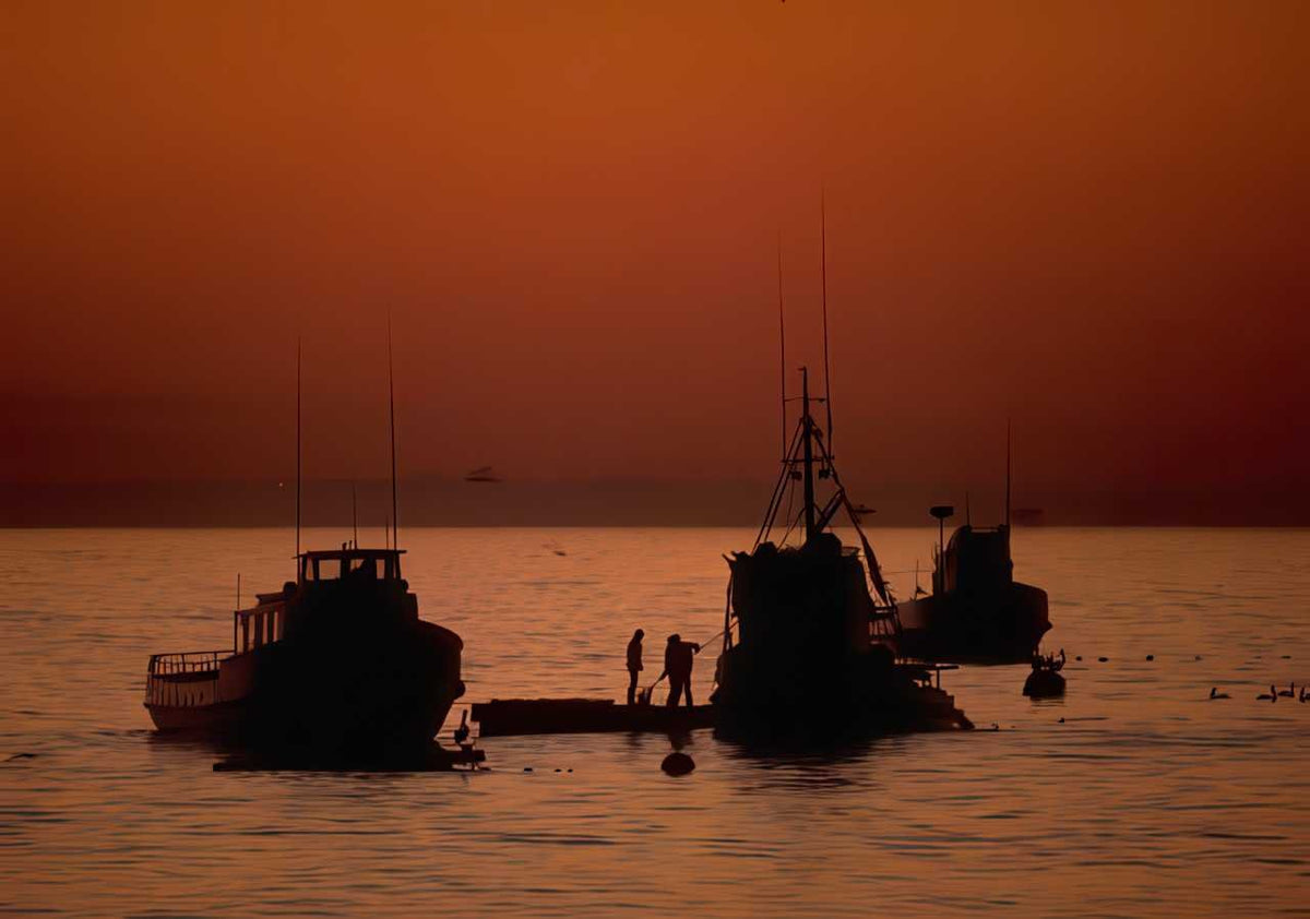 Sunrise Sunset Fishing Boats A4 Photo Print Sunset