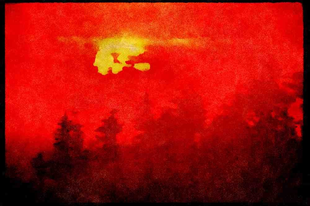 Sunrise Sunset Sky 001002 Bright Red Sunset, Light Edged Clouds A4 Limited Edition Watercolour Print