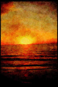 Sunrise Sunset Sky 001005 Distant Orange And Yellow Sun Over Beach A4 Limited Edition Watercolour Print