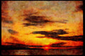 Sunrise Sunset Sky 001007 Six Pointed Rays Through Clouds Over Bay A4 Limited Edition Watercolour Print