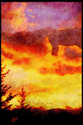 Sunrise Sunset Sky 001014 Purple And Orange Clouds Masking Sunset A4 Limited Edition Watercolour Print