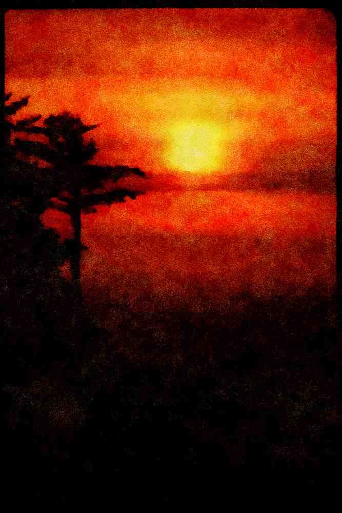 Sunrise Sunset Sky 001016 Yellow And Red Sunset Over Valley With Trees A4 Limited Edition Watercolour Print