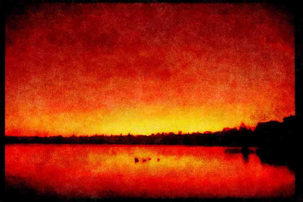 Sunrise Sunset Sky 001021 Sunrise Over Red Lake With Ducks A4 Limited Edition Watercolour Print