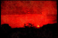 Sunrise Sunset Sky 001023 Bright Red Sunset Dipping Behind Trees And Hills A4 Limited Edition Watercolour Print