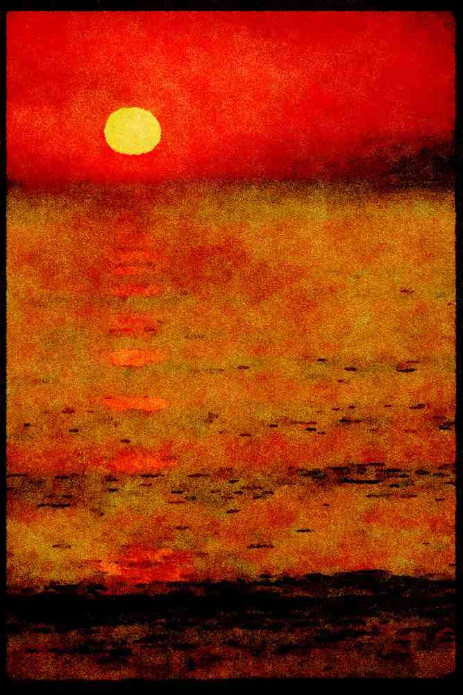 Sunrise Sunset Sky 001025 Full Sun On Sea, Spotlight Effect A4 Limited Edition Watercolour Print
