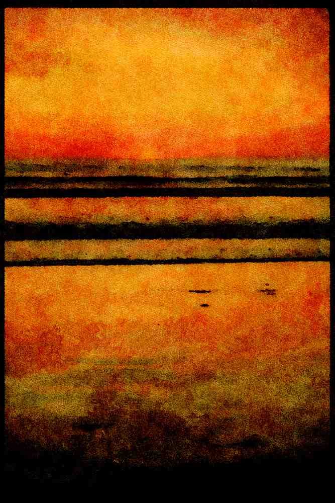Sunrise Sunset Sky 001026 Silver Sunset On Calm Surf A4 Limited Edition Watercolour Print