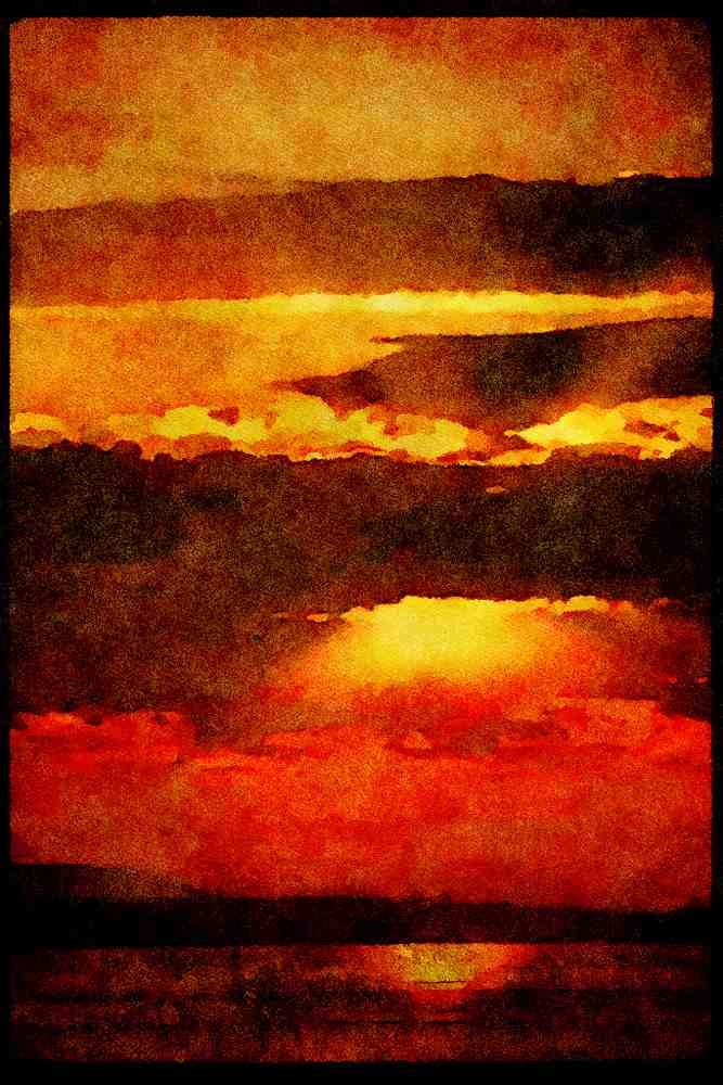 Sunrise Sunset Sky 001035 Sun Behind Clouds, Reflection On Bay A4 Limited Edition Watercolour Print