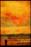 Sunrise Sunset Sky 001043 Couple At Beach Silhouette With Sun A4 Limited Edition Watercolour Print