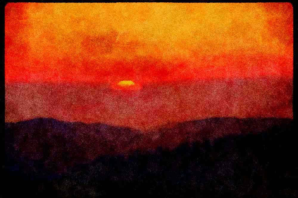 Sunrise Sunset Sky 001045 Sun 2_3 Set In Sea, Over Hills A4 Limited Edition Watercolour Print