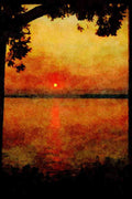 Sunrise Sunset Sky 001053 Big Sun Through Hazy Clouds With Trees A4 Limited Edition Watercolour Print