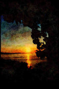 Sunrise Sunset Sky 001054 Sunset Over Bay Framed By Tree A4 Limited Edition Watercolour Print