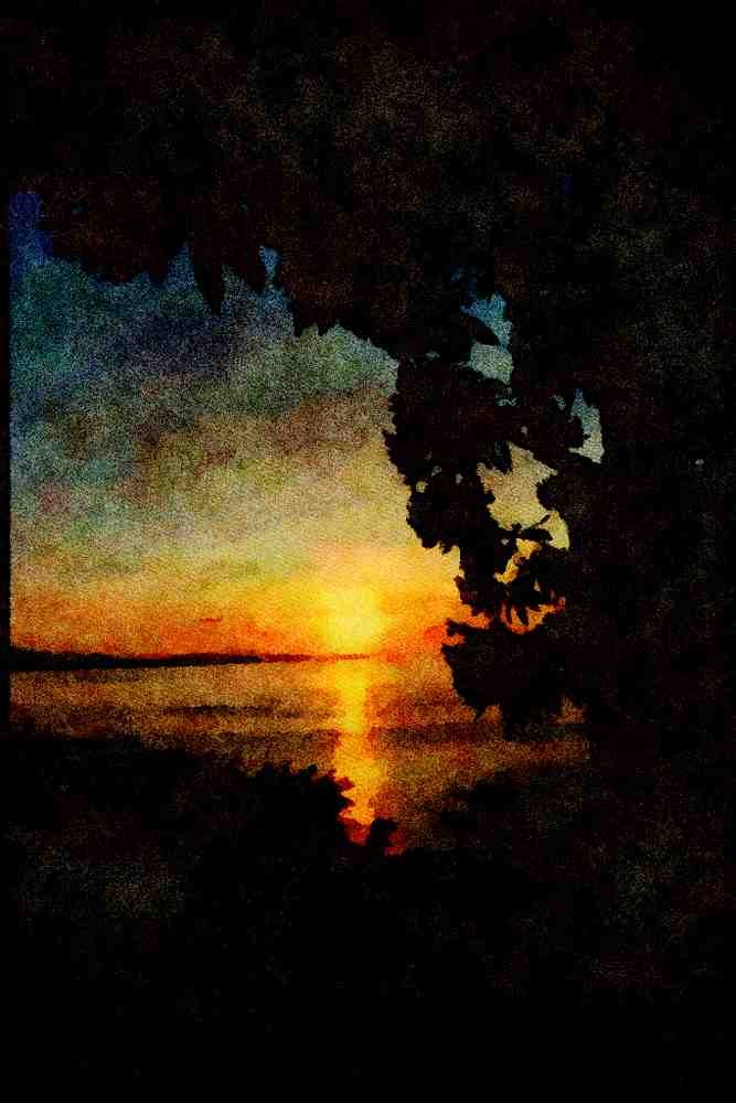 Sunrise Sunset Sky 001054 Sunset Over Bay Framed By Tree A4 Limited Edition Watercolour Print