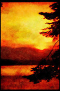 Sunrise Sunset Sky 001057 Sunset Behind Hills Over Water, Trees A4 Limited Edition Watercolour Print