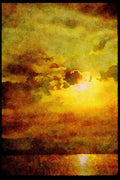 Sunrise Sunset Sky 001068 Yellow Sun Reflected On Bay A4 Limited Edition Watercolour Print
